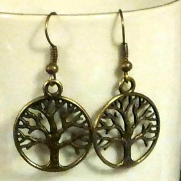Handmade Antiqued Brass Steampunk Victorian New Age Tree of Life Earrings - Picture 1 of 1